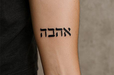 קעקוע בעברית אהבה על היד